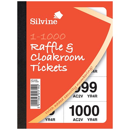 Cloakroom And Raffle Tickets 1 1000 Pack Of 6 Crt1000 Paperstone