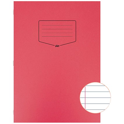 Silvine Tough Shell A4 Exercise Book, Feint Ruled, Margin, Red, Pack of 25