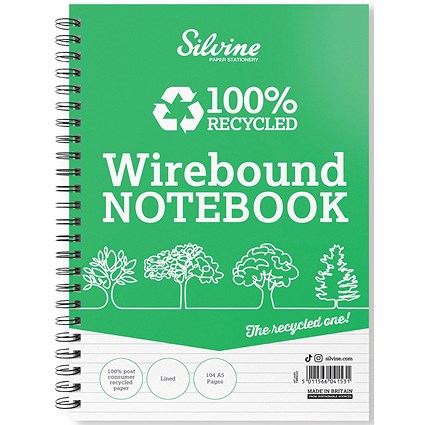 Silvine Recycled Wirebound Notebook Ruled 104 Pages A5 (Pack of 12)