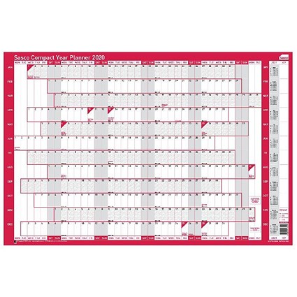 Sasco Compact Year Planner Landscape 2020 (Dimensions: W610 x H405mm)
