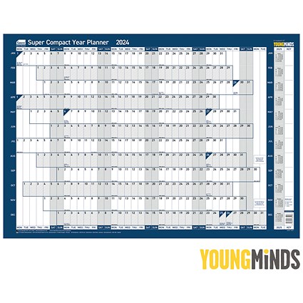 Sasco Super Compact Year Planner, Unmounted, 400x285mm, 2024