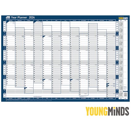 Sasco Vertical Year Planner, Unmounted, 915x610mm, 2024