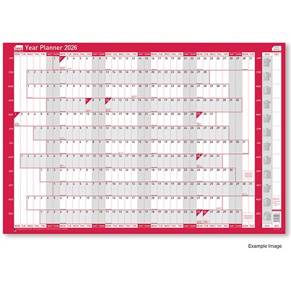 Sasco Compact Landscape Year Planner, Unmounted, 610x405mm, 2026 Sasco Compact Landscape Year Planner, Unmounted, 610x405mm, 2026
