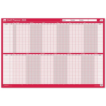 Sasco Staff Planner, Unmounted, 915x610mm, 2026 Sasco Staff Planner, Unmounted, 915x610mm, 2026