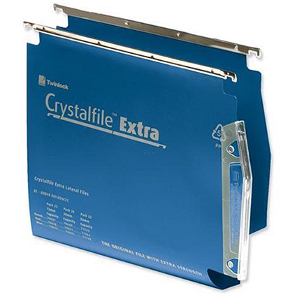 Rexel CrystalFiles Extra Lateral Files / Polypropylene / 275mm Width / 50mm Base / Blue / Pack of 25