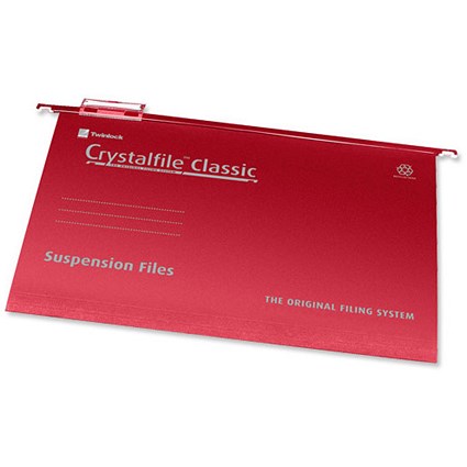Rexel CrystalFiles Classic Suspension Files / V Base / 15mm Capacity / A4 / Red / Pack of 50