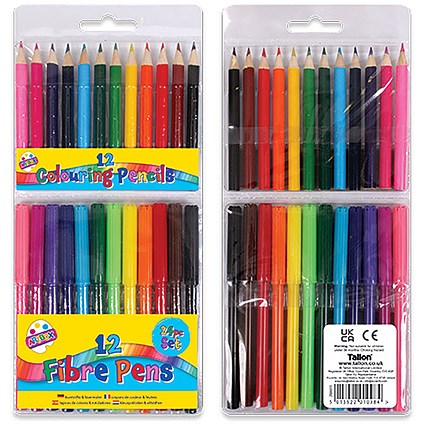 Artbox 12 Fibre Pens and 12 Half Size Pencils Assorted Pack of 12