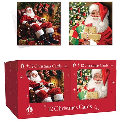 Traditional Boxed Santa Christmas Cards x12 Pack of 24