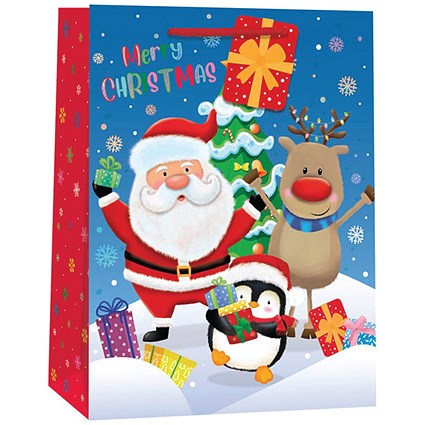 Christmas Santa Snow Scene Gift Bag Large Pack of 6