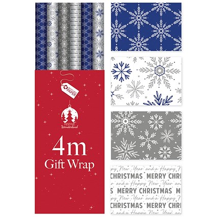 Christmas Blue Snowflakes Wrapping Paper 4m Pack of 36