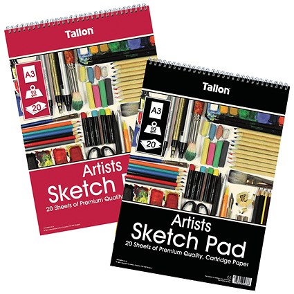 Tallon Artist Sketch Pad, A3, 90gsm, 20 Sheets, Pack of 6