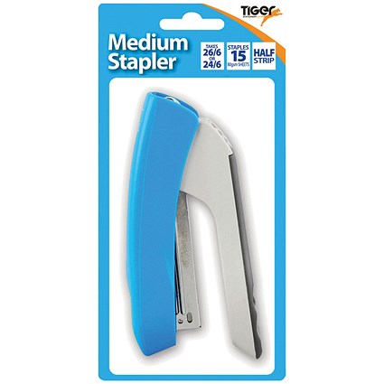 Tiger Half Strip Stapler, Capacity 15 Sheets, Assorted Colour, Pack of 6