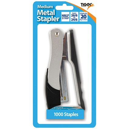 Tiger Medium Metal 26/6 Stapler FOC 1000 Staples (Pack of 6)