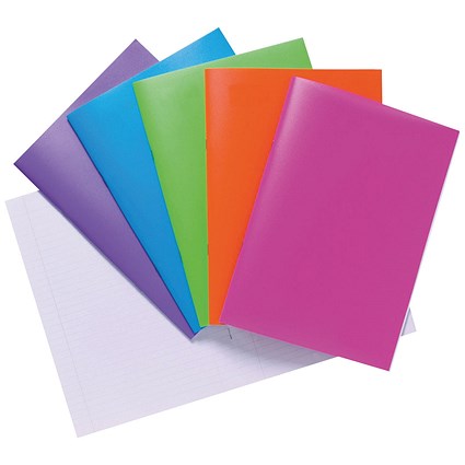 Tiger Polypropylene Covered Stapled Notebooks, A4, Ruled with Margin, 80 Pages, Assorted Colours, Pack of 10