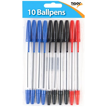 Tiger Ballpoint Pens Black Blue and Red 12x10 Pens (Pack of 120)