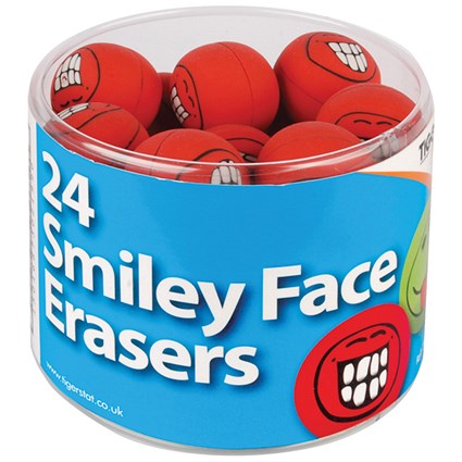 Tiger Assorted Smiley Face Erasers (Pack of 24)