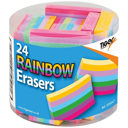 Rainbow Coloured Block Erasers (Pack of 24)