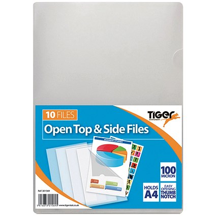 Tiger Open Top And Side Clear A4 Files 20x10 Files - Pack of 200