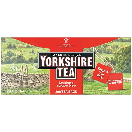 Yorkshire Tea Tagged and Enveloped Tea Bags, Pack of 200