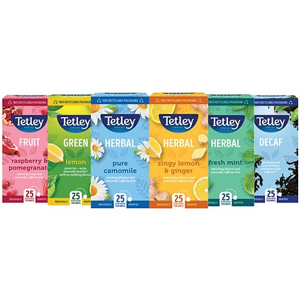 Tetley Fruit and Herbal Tea Bags Variety Pack, 6 Varieties, Pack of 150 Tetley Fruit and Herbal Tea Bags Variety Pack, 6 Varieties, Pack of 150