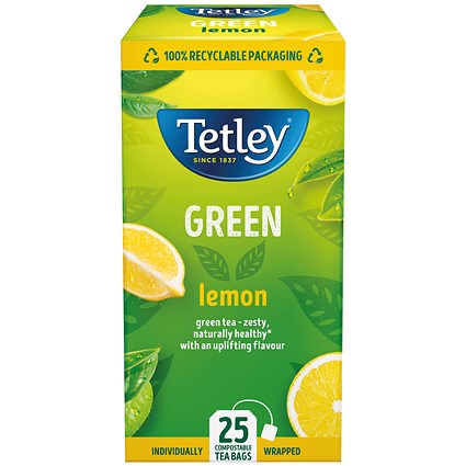 Tetley Green Tea with Lemon, Pack of 25