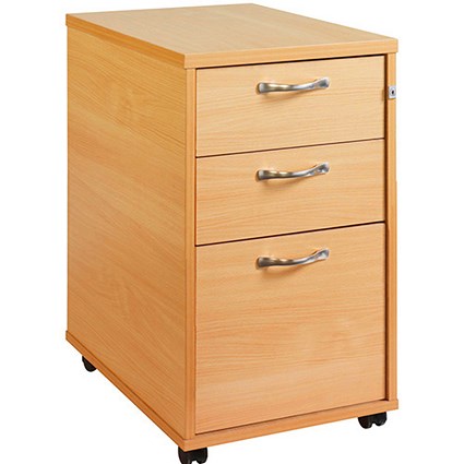 Momento 3 Drawer Tall Mobile Pedestal, Beech