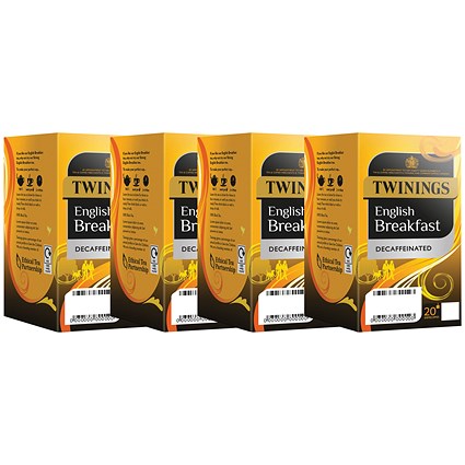 Twinings Decaffeinated English Breakfast Tea Bags, 4 Packs of 20 Twinings Decaffeinated English Breakfast Tea Bags, 4 Packs of 20