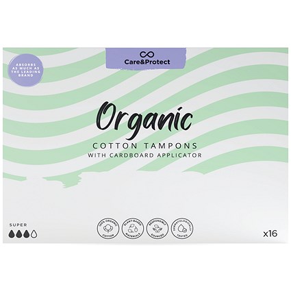 Care & Protect Organic Cotton Applicator Tampons, Super, Pack of 192