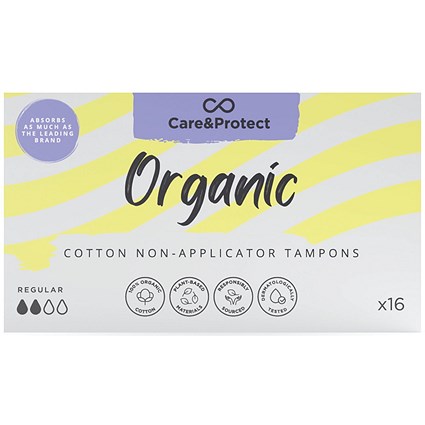 Care & Protect Organic Non Applicator Tampons, Regular, Pack of 192