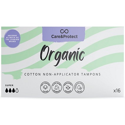 Care & Protect Organic Non Applicator Tampons, Super, Pack of 192