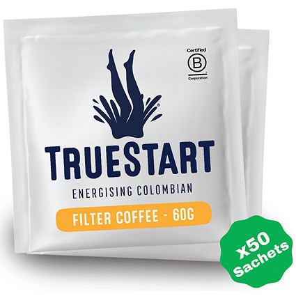 Truestart Energising Colombian Filter Coffee Sachets, 60g, Pack of 50 Truestart Energising Colombian Filter Coffee Sachets, 60g, Pack of 50