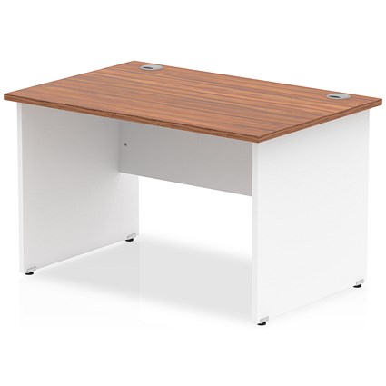 Impulse 1200mm Two-Tone Rectangular Desk, White Panel End Leg, Walnut
