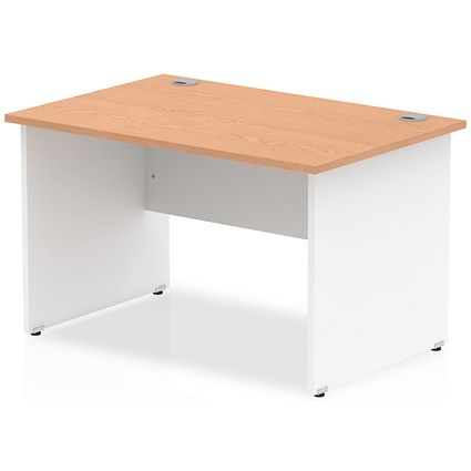 Impulse 1200mm Two-Tone Rectangular Desk, White Panel End Leg, Oak