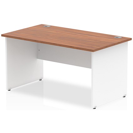 Impulse 1400mm Two-Tone Rectangular Desk, White Panel End Leg, Walnut