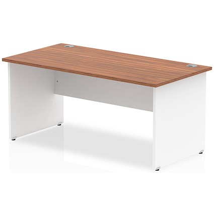 Impulse 1600mm Two-Tone Rectangular Desk, White Panel End Leg, Walnut