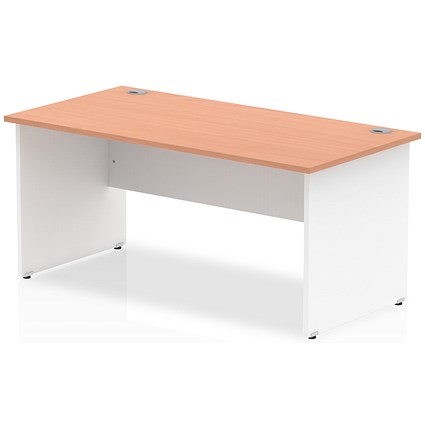 Impulse 1600mm Two-Tone Rectangular Desk, White Panel End Leg, Beech