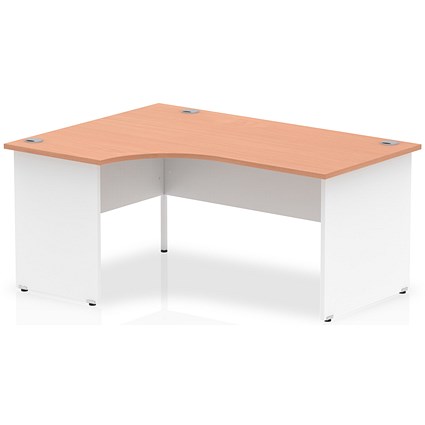 Impulse 1600mm Two-Tone Corner Desk, Left Hand, White Panel End Leg, Beech