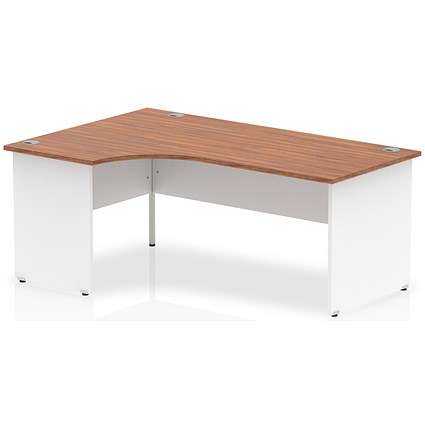 Impulse 1800mm Two-Tone Corner Desk, Left Hand, White Panel End Leg, Walnut
