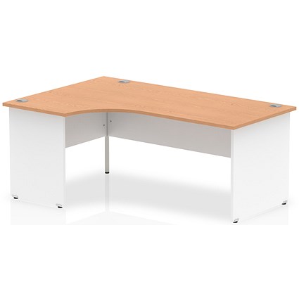 Impulse 1800mm Two-Tone Corner Desk, Left Hand, White Panel End Leg, Oak Impulse 1800mm Two-Tone Corner Desk, Left Hand, White Panel End Leg, Oak