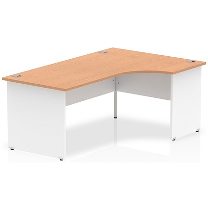 Impulse 1800mm Two-Tone Corner Desk, Right Hand, White Panel End Leg, Oak