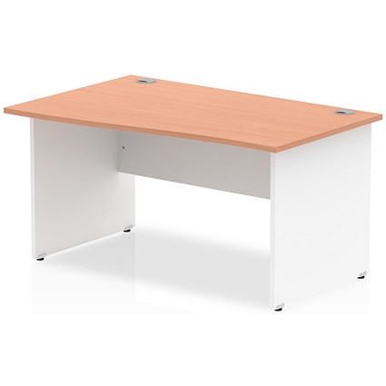 Impulse 1400mm Two-Tone Wave Desk, Left Hand, White Panel Legs, Beech