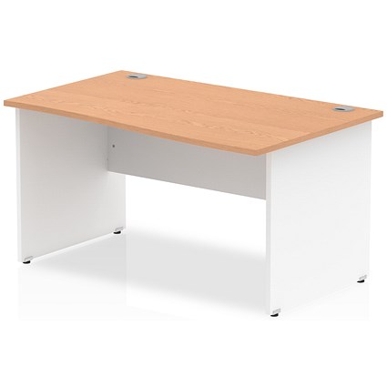 Impulse 1400mm Two-Tone Wave Desk, Right Hand, White Panel Legs, Oak Impulse 1400mm Two-Tone Wave Desk, Right Hand, White Panel Legs, Oak