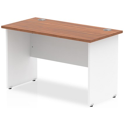 Impulse 1000mm Two-Tone Slim Rectangular Desk, White Panel End Leg, Walnut Impulse 1000mm Two-Tone Slim Rectangular Desk, White Panel End Leg, Walnut
