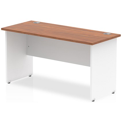 Impulse 1400mm Two-Tone Slim Rectangular Desk, White Panel End Leg, Walnut