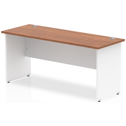 Impulse 1600mm Two-Tone Slim Rectangular Desk, White Panel End Leg, Walnut