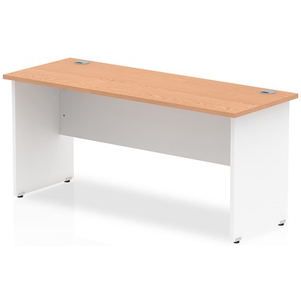 Impulse 1600mm Two-Tone Slim Rectangular Desk, White Panel End Leg, Oak