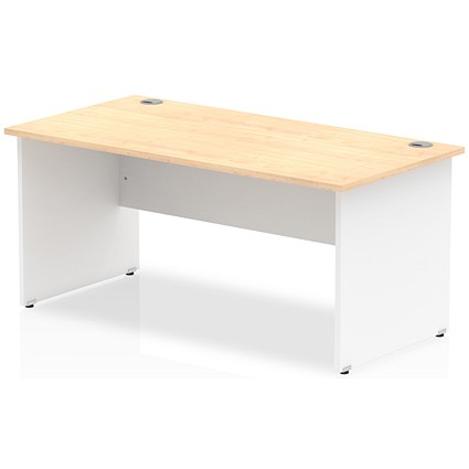 Impulse 1600mm Two-Tone Rectangular Desk, White Panel End Leg, Maple