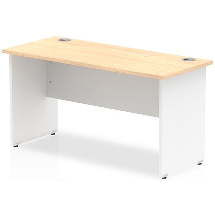 Impulse 1400mm Two-Tone Slim Rectangular Desk, White Panel End Leg, Maple