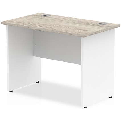 Impulse 1000mm Two-Tone Slim Rectangular Desk, White Panel End Leg, Grey Oak