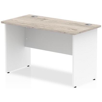 Impulse 1200mm Two-Tone Slim Rectangular Desk, White Panel End Leg, Grey Oak